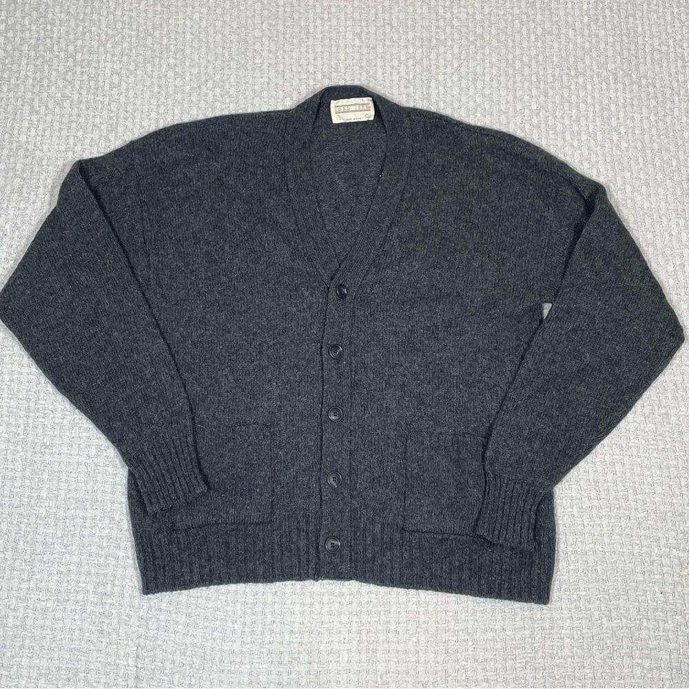 Vintage Dark Gray V-Neck Cardigan Button Up Sweater Wool Blend USA Size Large